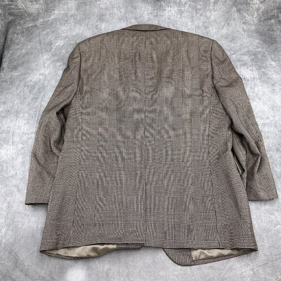 Jos A Bank Blazer Men 46L Black Tan Prince Edward Plaid Signature Silk Camelhair - Picture 9 of 13